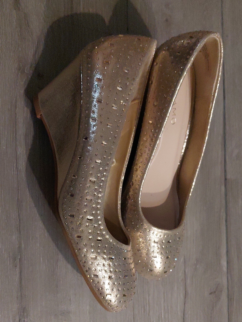 Gold Women's Wedge Pumps - Sparkle Detail